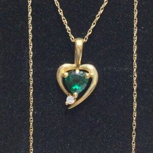 10K Gold Created Emerald Simulated Diamond Necklace NEW